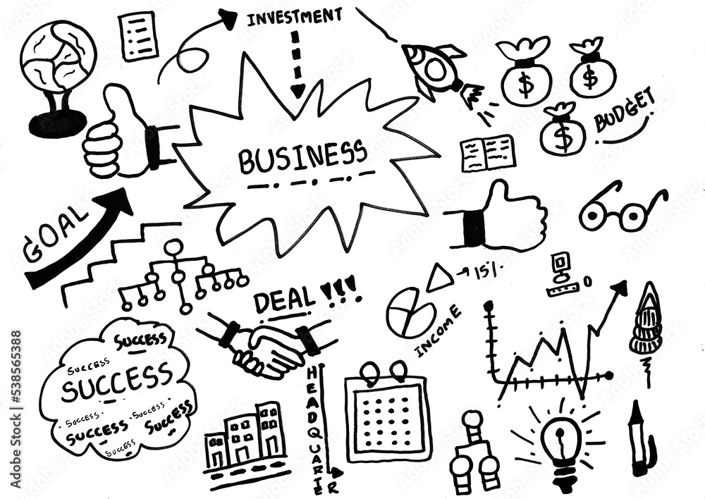 Naklejka premium Business icon form Hand drawing with black ink