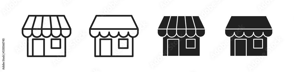 Store icon set. Shop, caffee, restaurant, supermarket symbol. Black and linear style. Vector EPS 10 Store icon set. Shop, caffee, restaurant, supermarket symbol. Black and linear style. Vector EPS 10