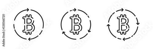 Bitcoin circulation outline icon set. Vector EPS 10