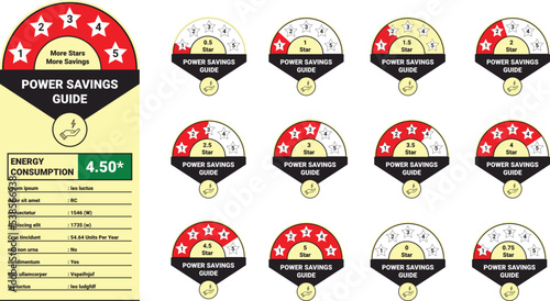 Energy/Power star ratings placed on electrical appliances to show the efficient and power savings, 0.5 to 5 Star Rating 