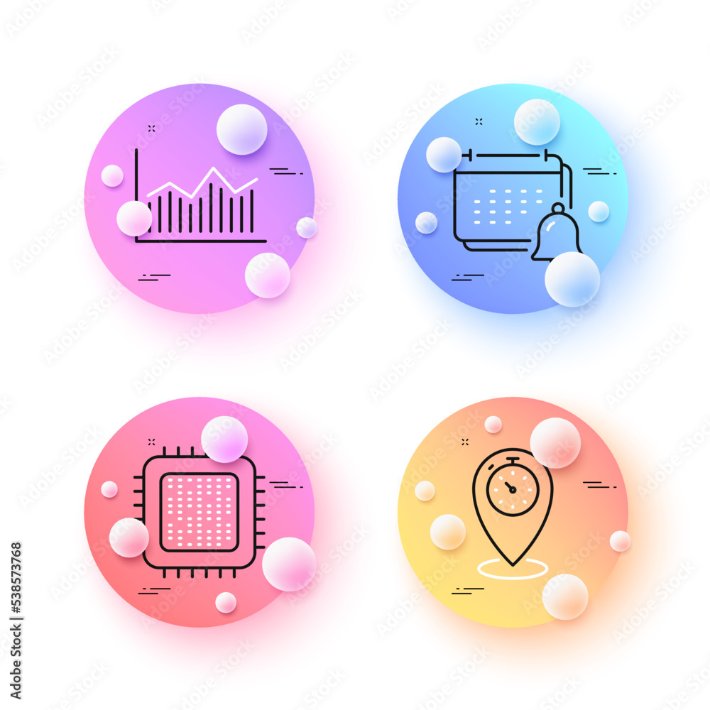 Notification, Timer and Money diagram minimal line icons. 3d spheres or balls buttons. Cpu processor icons. For web, application, printing. Vector Notification, Timer and Money diagram minimal line icons. 3d spheres or balls buttons. Cpu processor icons. For web, application, printing. Vector