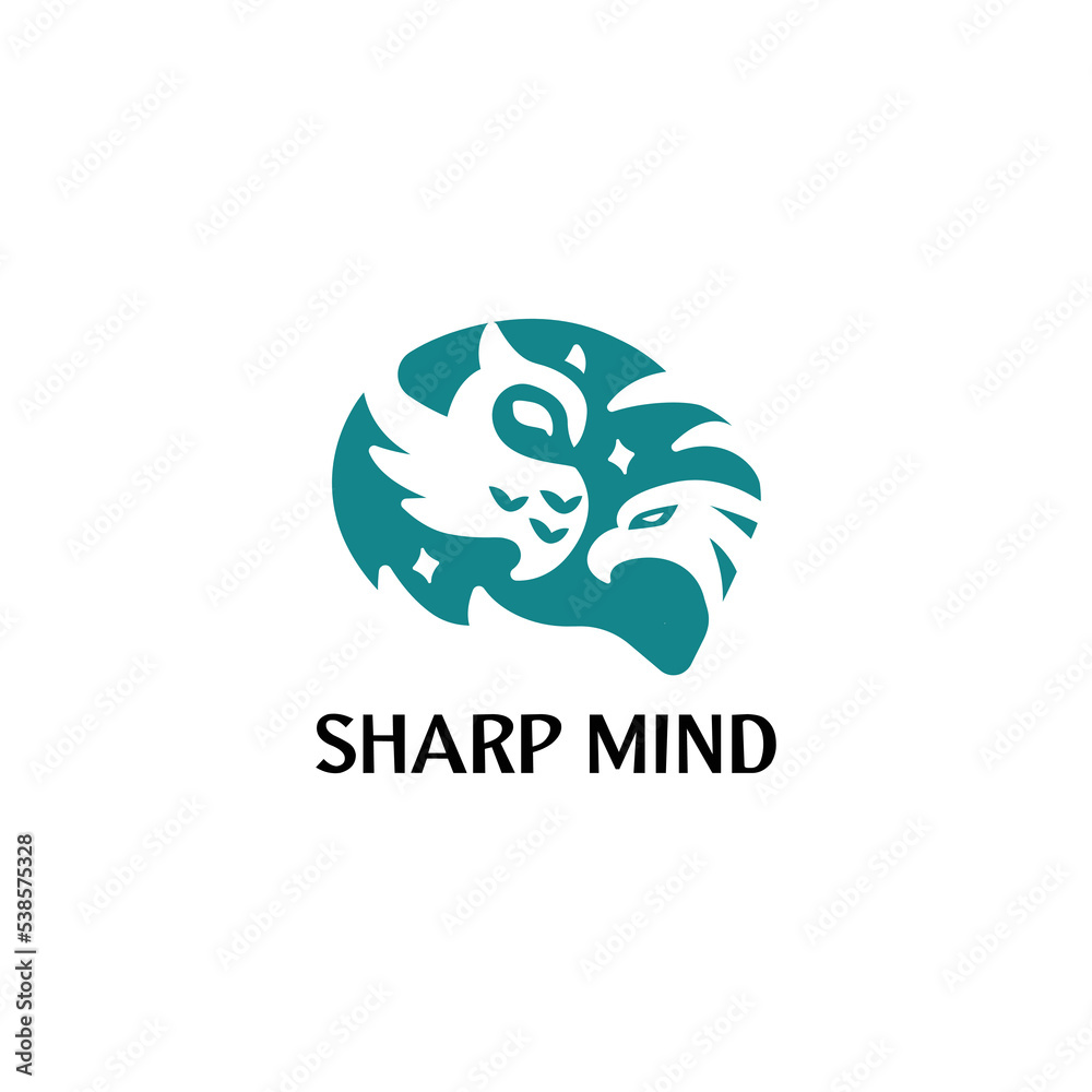 fokus sharp mind logo concept wirh brain, owl, and eagle for education sector