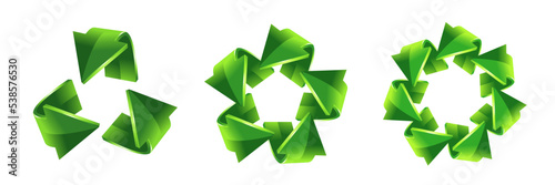 Recycle arrows icons. Set of 3d green ecology logo. Vector illustration