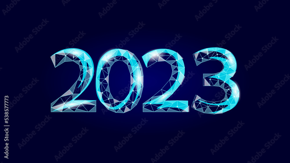 2023 New Year 3D metal ice texture. Glowing shape blue dark neon number illustration. Celebration decoration steel silver chrome poster greeting card vector 2023 New Year 3D metal ice texture. Glowing shape blue dark neon number illustration. Celebration decoration steel silver chrome poster greeting card vector