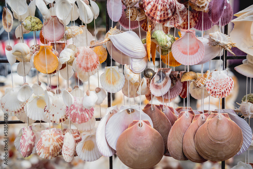 Canvas Print Handmade souvenir decorated with different sea shells