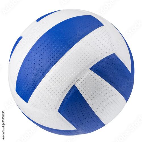 Volleyball ball with blue and white stripes, glued slats, on a white background, isolate