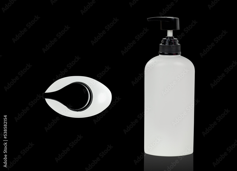 Fototapeta premium White plastic container and bottle isolated on white background with clipping path.