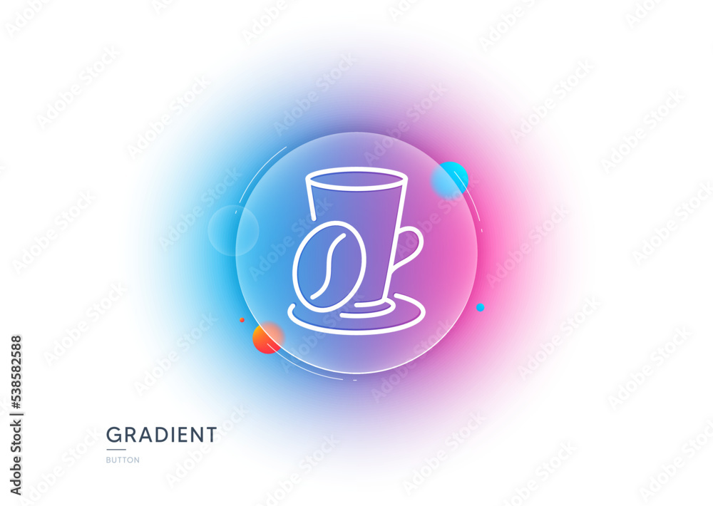 Coffee cup with bean line icon. Gradient blur button with glassmorphism. Hot latte sign. Tea drink mug symbol. Transparent glass design. Coffee cup line icon. Vector Coffee cup with bean line icon. Gradient blur button with glassmorphism. Hot latte sign. Tea drink mug symbol. Transparent glass design. Coffee cup line icon. Vector