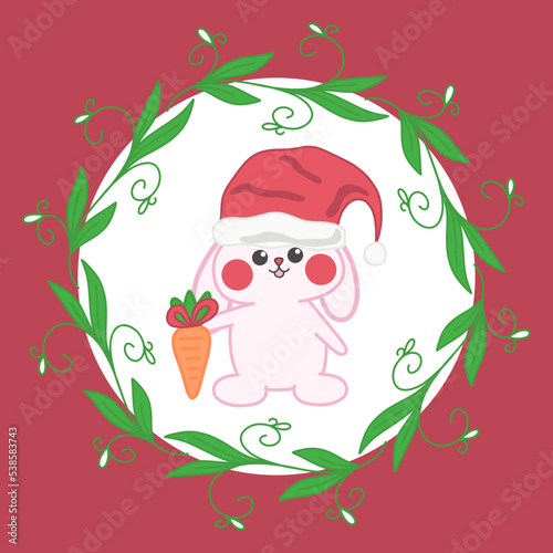 Cute doodle Christmas baby bunny vector isolated illustration