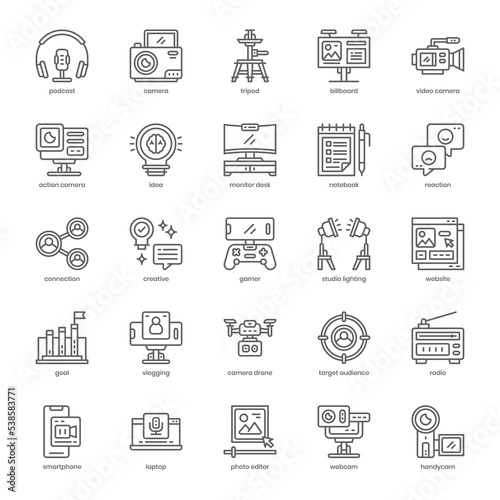 Content Creator icon pack for your website design, logo, app, and user interface. Content Creator icon outline design. Vector graphics illustration and editable stroke.