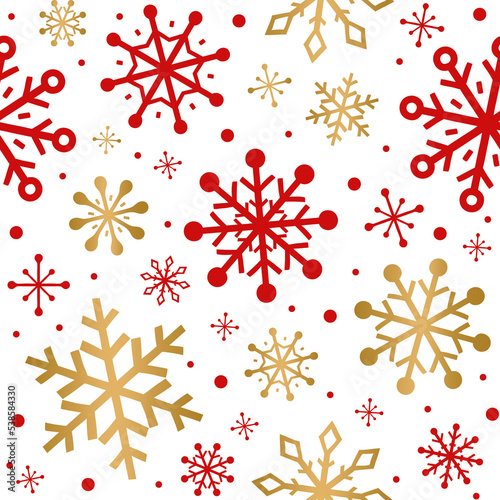 Seamless pattern with Christmas snowflakes on transparent background. PNG illustration
