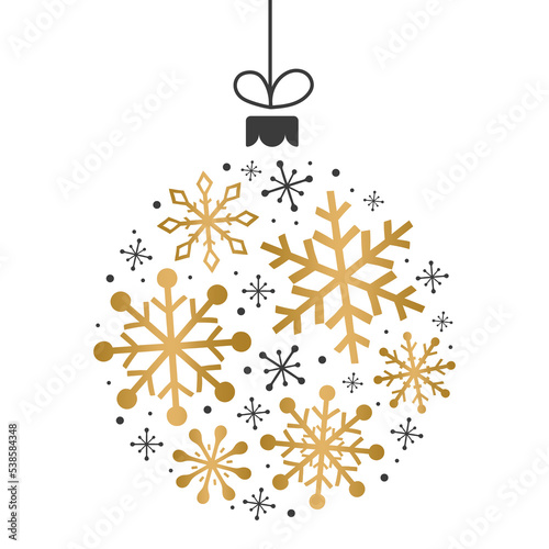 Christmas ball with snowflakes on transparent background. PNG illustration