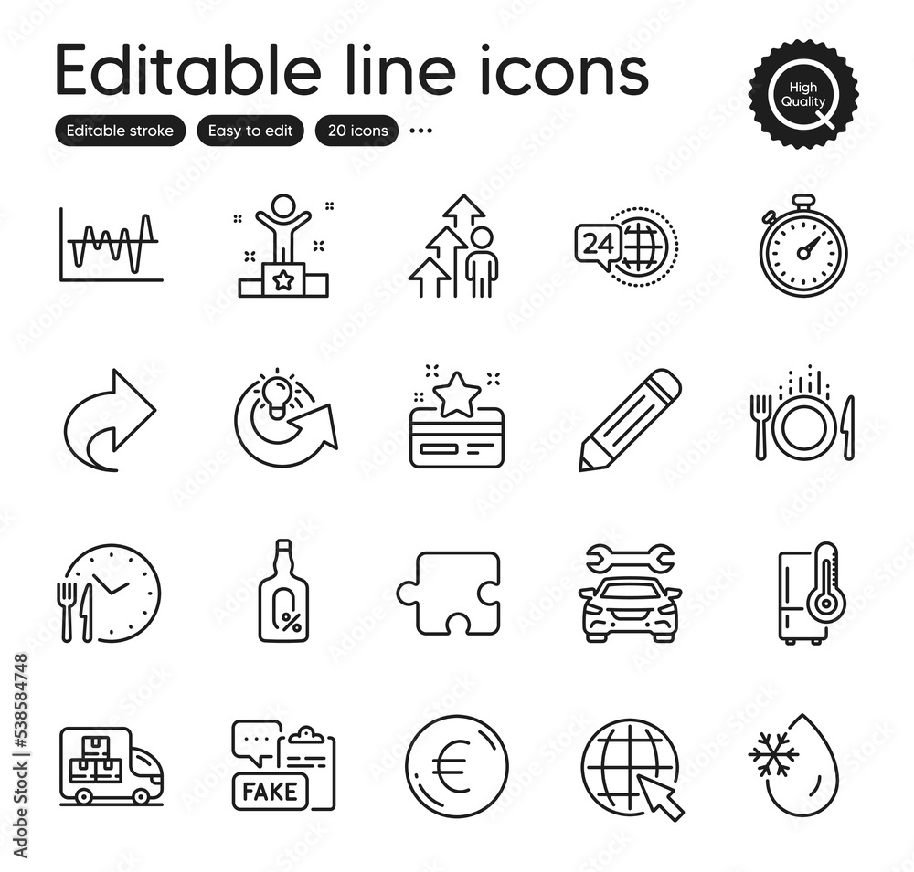 Set of Business outline icons. Contains icons as Timer, Euro money and Internet elements. Food time, Stock analysis, Share web signs. Pencil, Alcohol free, Fake document elements. Vector Set of Business outline icons. Contains icons as Timer, Euro money and Internet elements. Food time, Stock analysis, Share web signs. Pencil, Alcohol free, Fake document elements. Vector