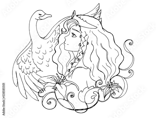 vector coloring page with cute cartoon anime girl. avatar, line art