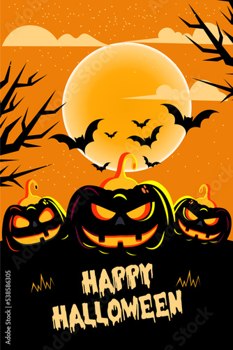 halloween background with pumpkin and bats