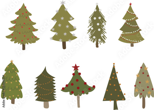 Christmas trees vector set, Christmas trees modern illustration, vector illustration for design, print, pattern, isolated on white background