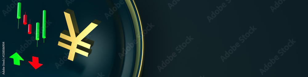 Obraz premium Yen symbol and a stylized candlestick chart on a green background. The concept of financial market, forex, investment. 3D rendering
