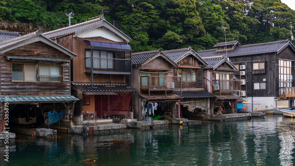 Fototapeta premium Lined up boathouses at Ine Town in Kyoto, Japan.