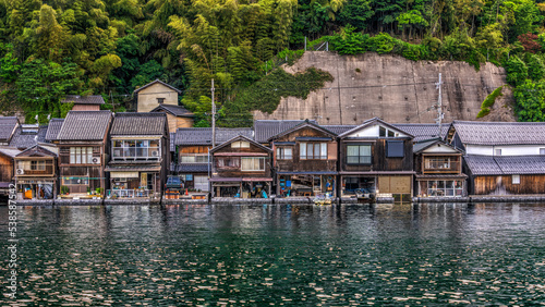 Lined up boathouses at Ine Town in Kyoto, Japan.