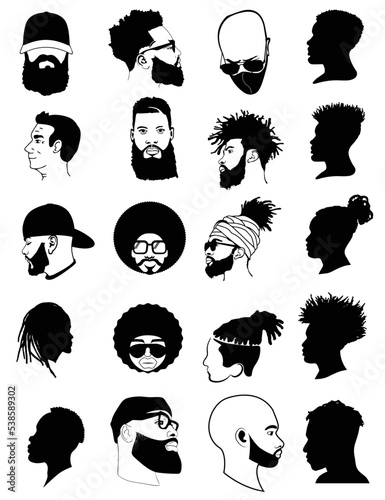 African Men Vector, Afro Men SVG, Black Man Vector, African American Cutting File SET 06