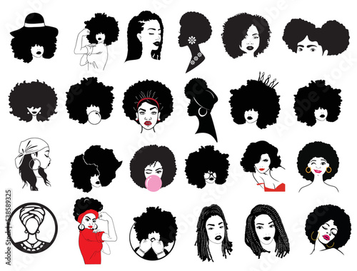 African Women Vector, Afro Queen SVG, Afro Woman SVG Bundle, African American svg, Afro Lady Vector, African Girl Cut File Set 01