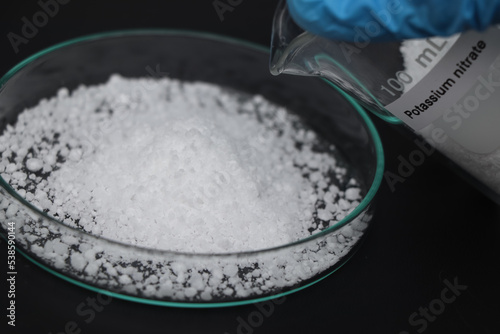 Potassium nitrate in glass, chemical in the laboratory and industry