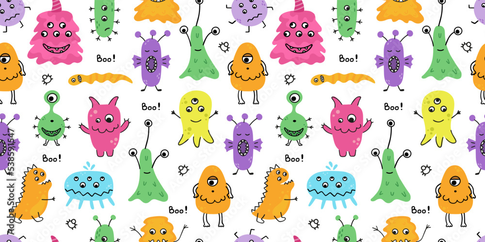 Bright vector seamless pattern with funny monsters Bright vector seamless pattern with funny monsters