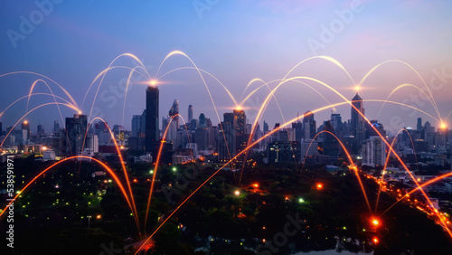 фотографія Smart digital city with connection network reciprocity over the cityscape