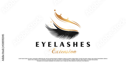 Queen lashes for beauty logo design with creative unique concept Premium Vector