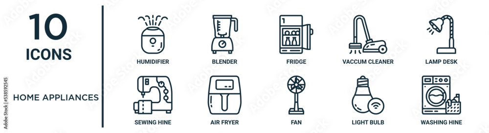 home appliances outline icon set includes thin line humidifier, fridge ...