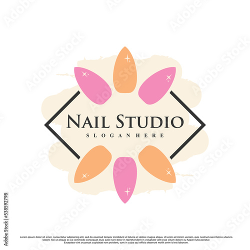 Nail art or nail polish for beauty logo design with unique concept Premium Vector