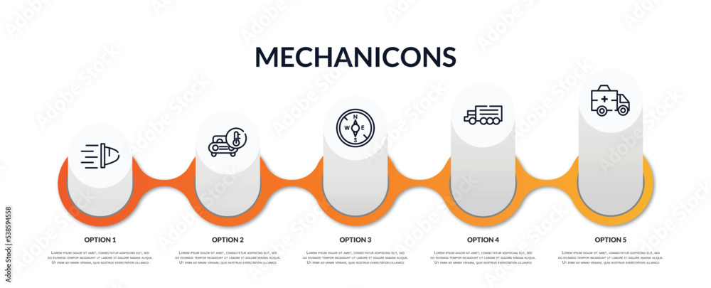 set of mechanicons outline icons with infographic template. thin line ...