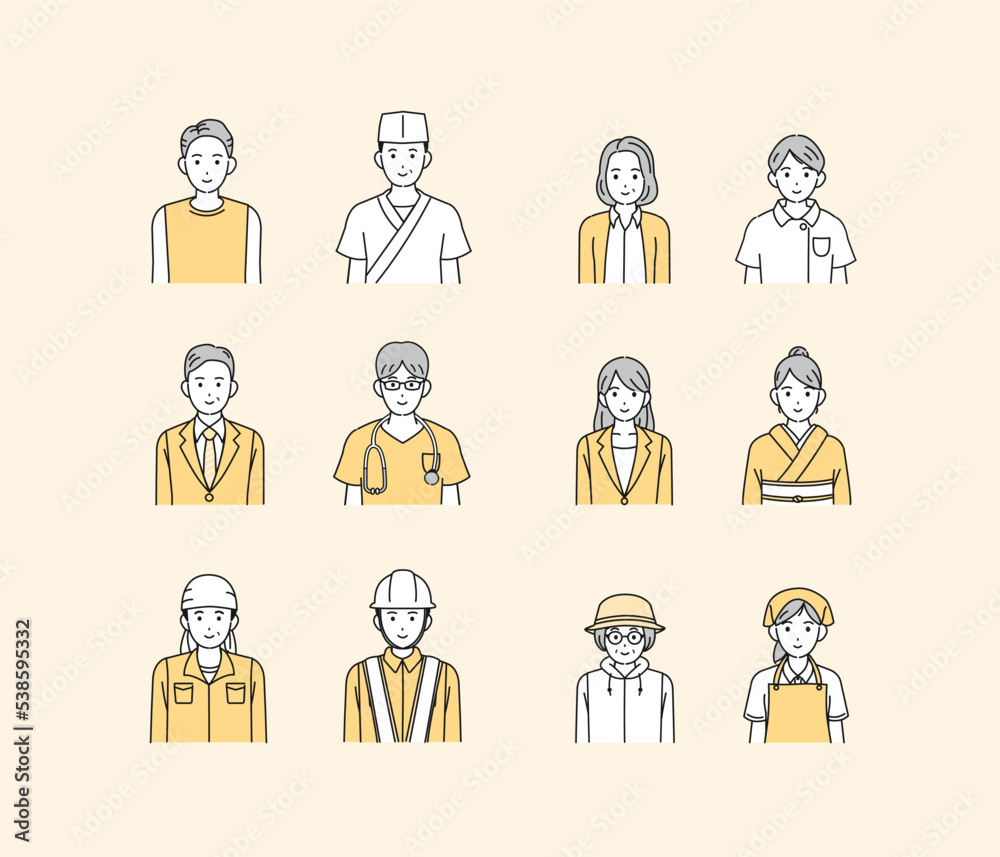 様々な職業で働く人々のイラストセット 様々な職業で働く人々のイラストセット