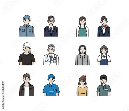 様々な職業で働く人々のイラストセット