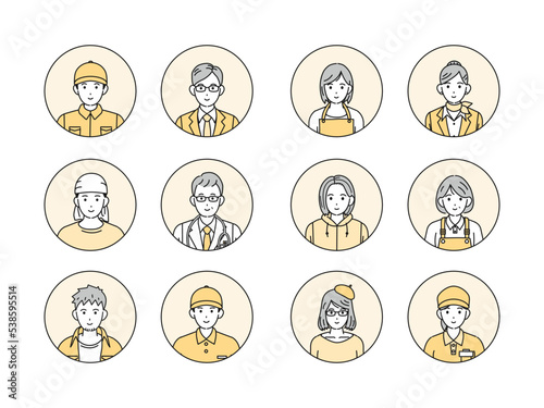 様々な職業で働く人々のアイコンセット