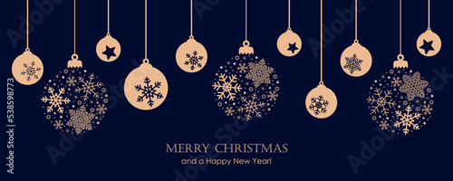 merry christmas card with hanging ball decoration