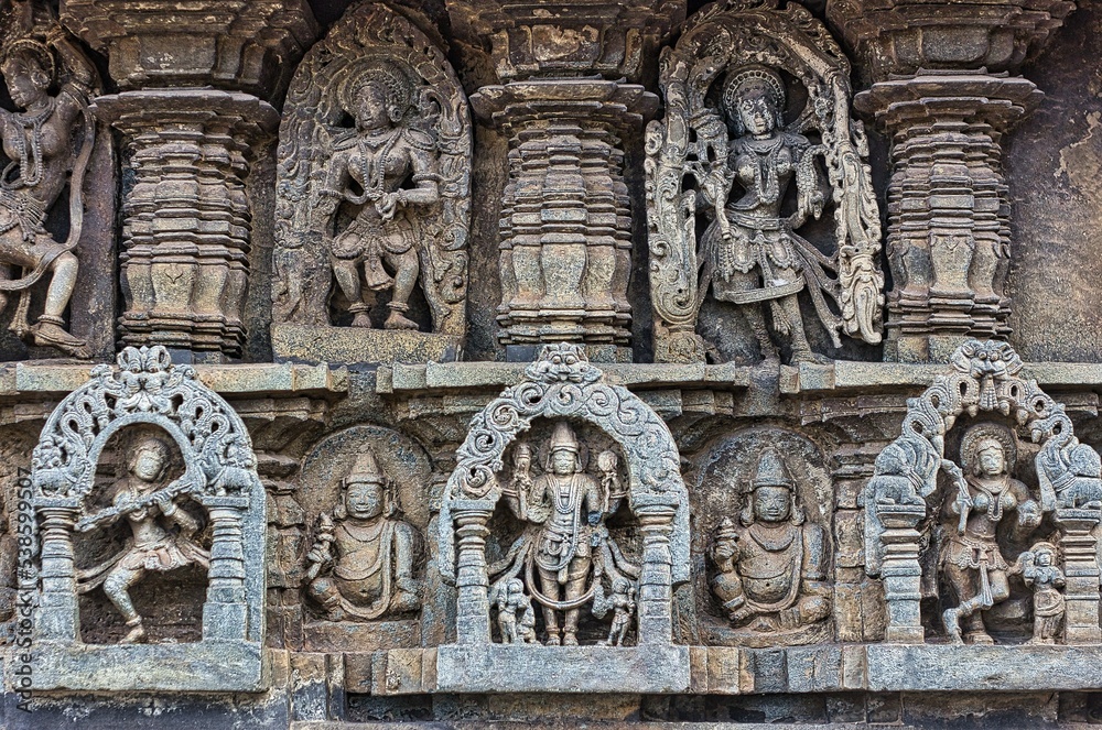 Soft Rock Sculptures of Belur,  Karnataka. Historical Hoysala monument representing Indian art and history.