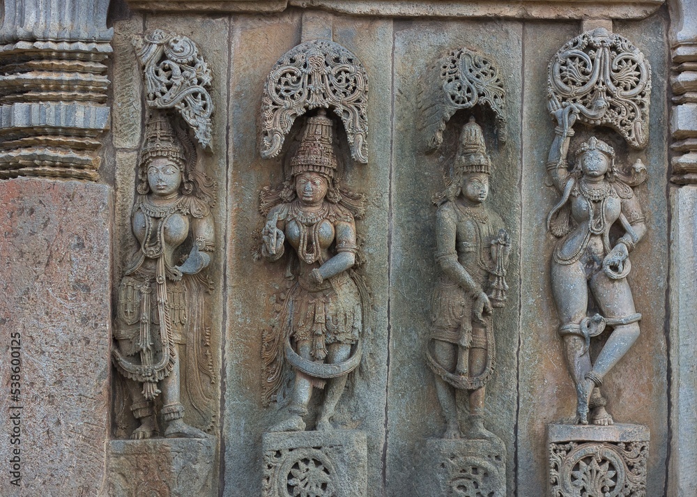 Soft Rock Sculptures of Belur,  Karnataka. Historical Hoysala monument representing Indian art and history.