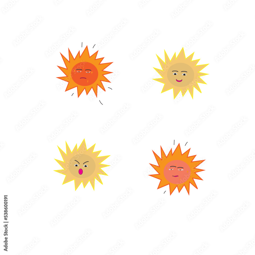 Vector illustration the sun representing hot weather, sun symbol set. Vector illustration the sun representing hot weather, sun symbol set.