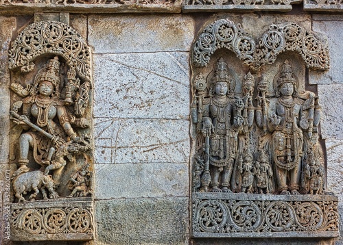 Soft Rock Sculptures of Belur,  Karnataka. Historical Hoysala monument representing Indian art and history. photo