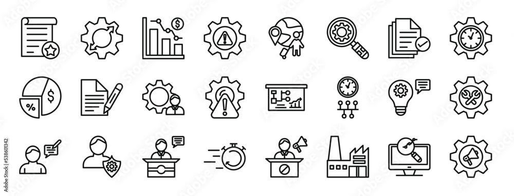 set of 24 outline web crisis management icons such as assessment ...