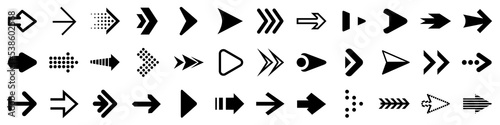 Set arrow icons. Collection different arrows sign. Set different cursor arrow direction symbols in flat style. Black arrows icons – vector