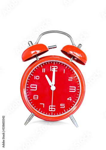 Time concept. red alarm clock in dark background with copy space.