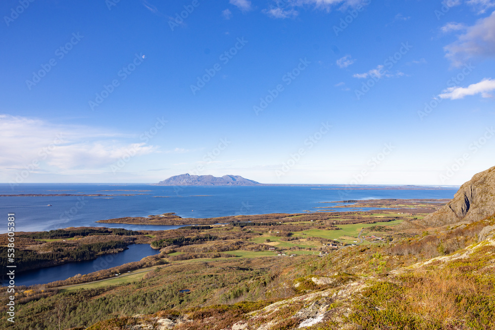 View from Tilremshatten mountain,Vega island in background,Brønnøy,Nordland county,Europe,