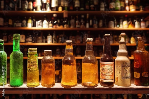 bottles of beer in a bar