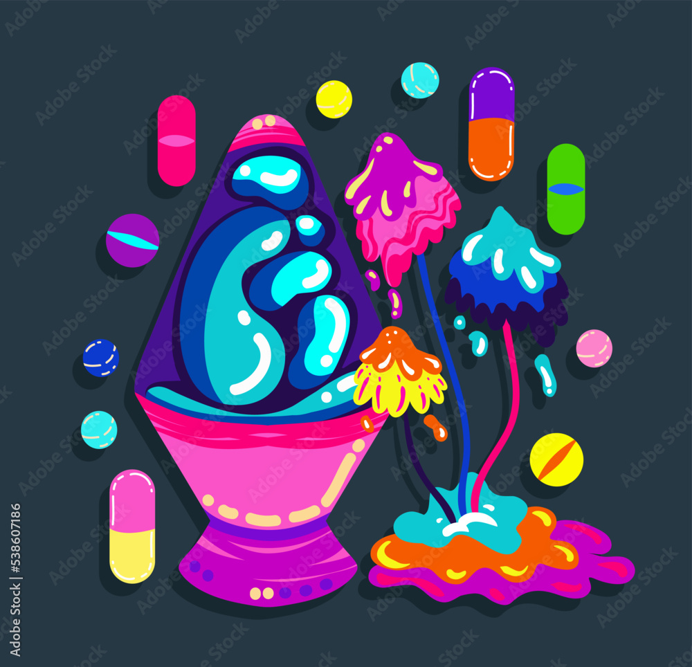 Acid abstract characters and objects. Psychedelic Decorative Templates ...