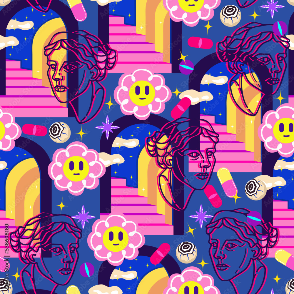 Acid abstract characters and objects. Psychedelic Decorative Templates ...