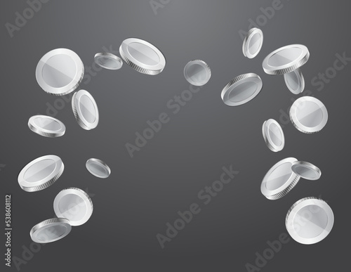 Currency realistic silver metallic  coin floating, money sign vector illustration
