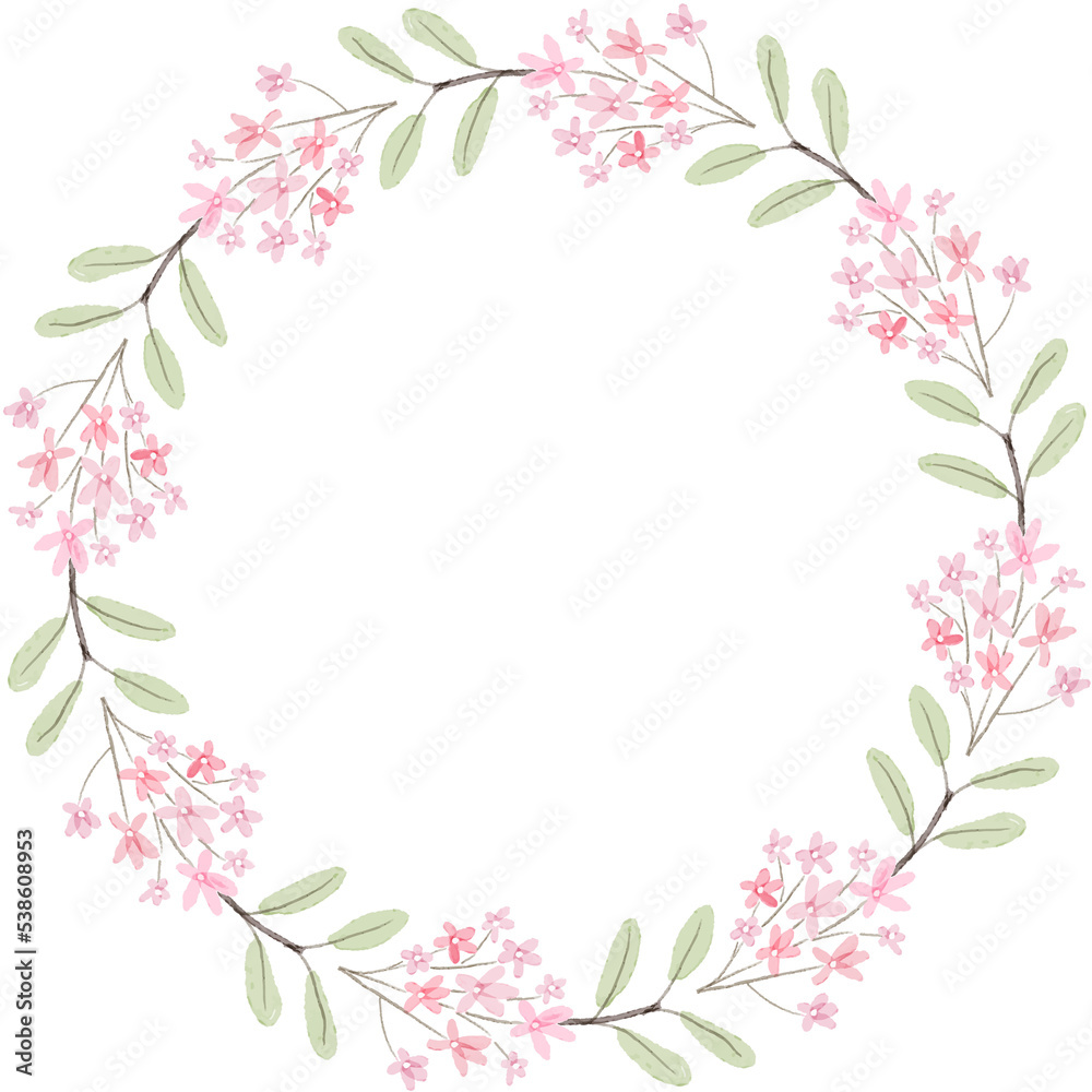 Obraz premium watercolor pink flowers wreath for wedding or valentines day