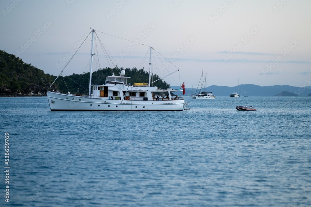 tourism in a tropical island in summer on the ocean in the great barrier reef queensland